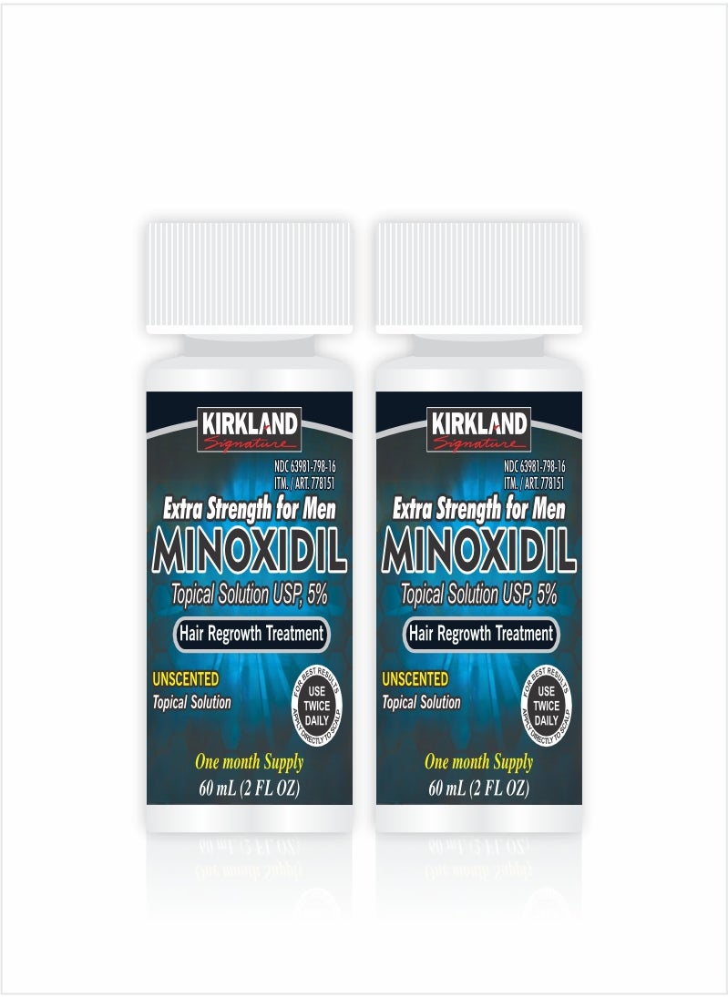 Minoxidil 5% Extra Strength Hair Regrowth Treatment – 2 Bottles (60ml Each) for Longer-Term Results