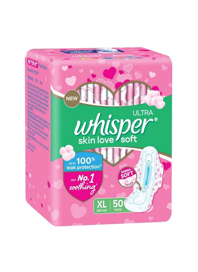 Ultra Skin Love Soft Sanitary Pads, 50 Xl Pads, Cottony Soft, Our #1 Softness, Irritation Free, For Intimate Skin, Disposable Wrapper