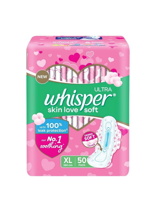 Ultra Skin Love Soft Sanitary Pads, 50 Xl Pads, Cottony Soft, Our #1 Softness, Irritation Free, For Intimate Skin, Disposable Wrapper