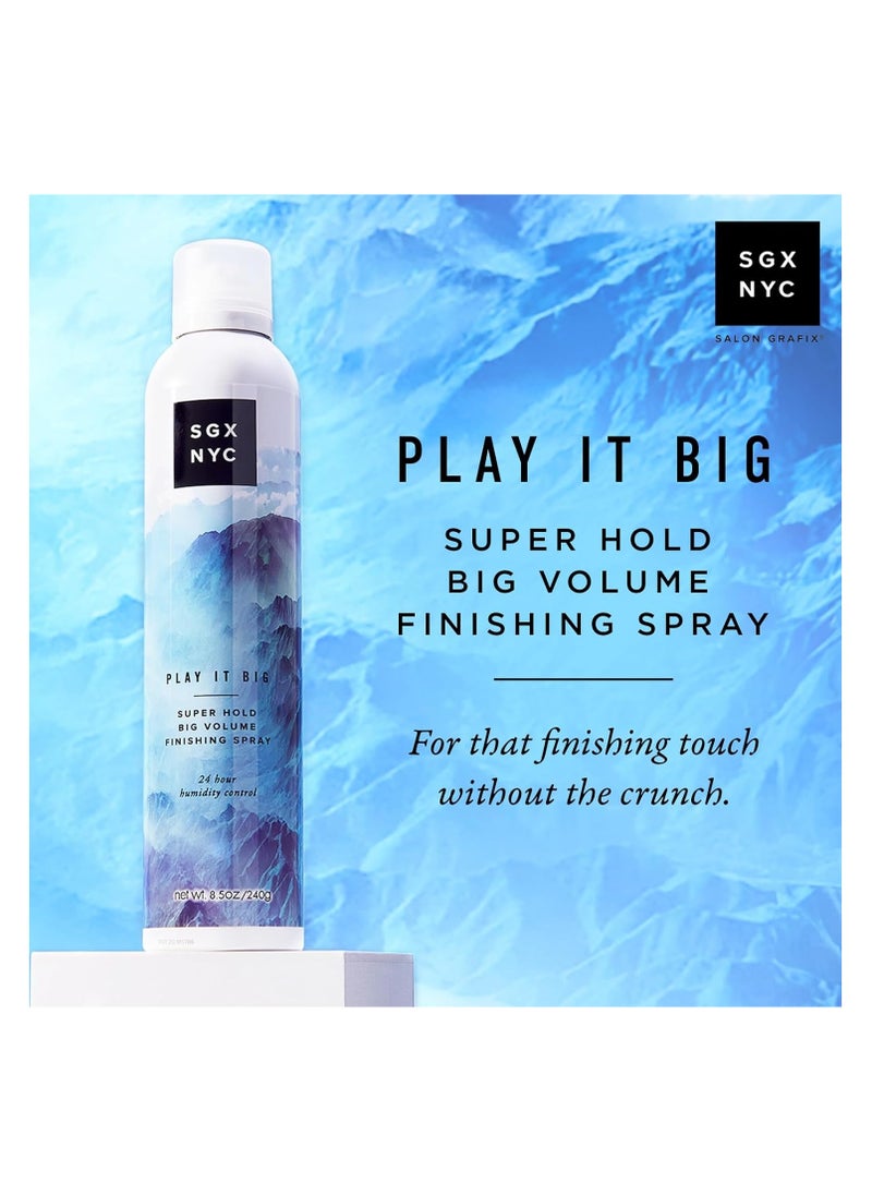 SGX NYC Play it Big Volumizing Finishing Hair Spray - Long Lasting Hair Spray with Anti Frizz Finish - Paraben Free with Coconut Oil - 8.5 oz