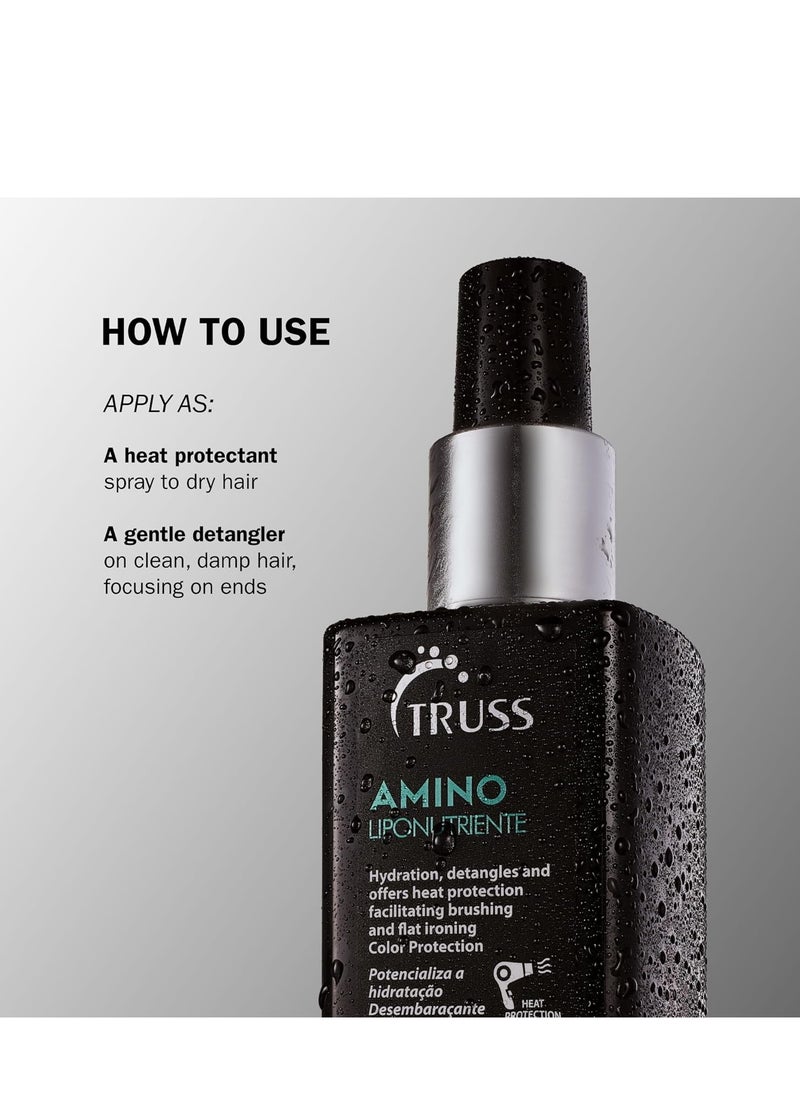 TRUSS Professional Amino Miracle Hair Heat Protectant Spray - Powerful, Anti-Aging Leave In Hair Treatment and Detangler Spray to Deep Condition + Smooth Knots (225 ml)