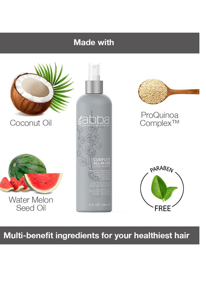 ABBA Complete All-In-One Leave-In Spray, 8 Fl Oz, Lightweight Conditioner for Moisture & Strength, Frizz-Control, Thermal Protectant, For All Hair Types