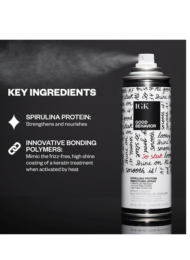 IGK GOOD BEHAVIOR Spirulina Protein Smoothing Spray | Keratin Like Treatment + Frizz Control + Heat Protectant | Vegan + Cruelty Free |