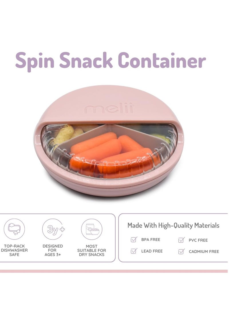 melii Spin Snack Container 3 snack compartments with capacity of 4oz/114ml each, Pink/Grey