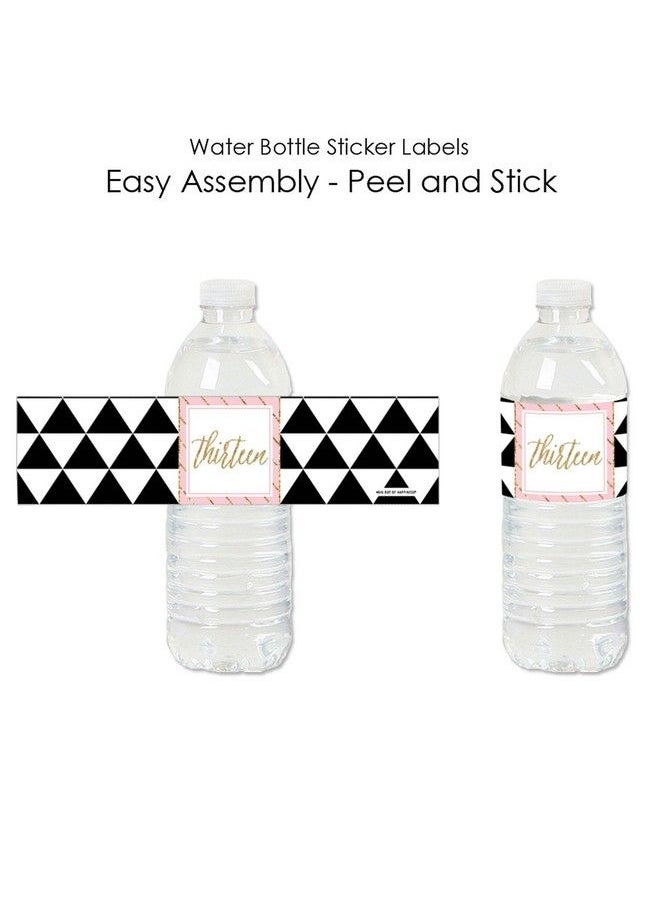 Chic 13Th Birthday Pink Black And Gold Birthday Party Water Bottle Sticker Labels Set Of 20