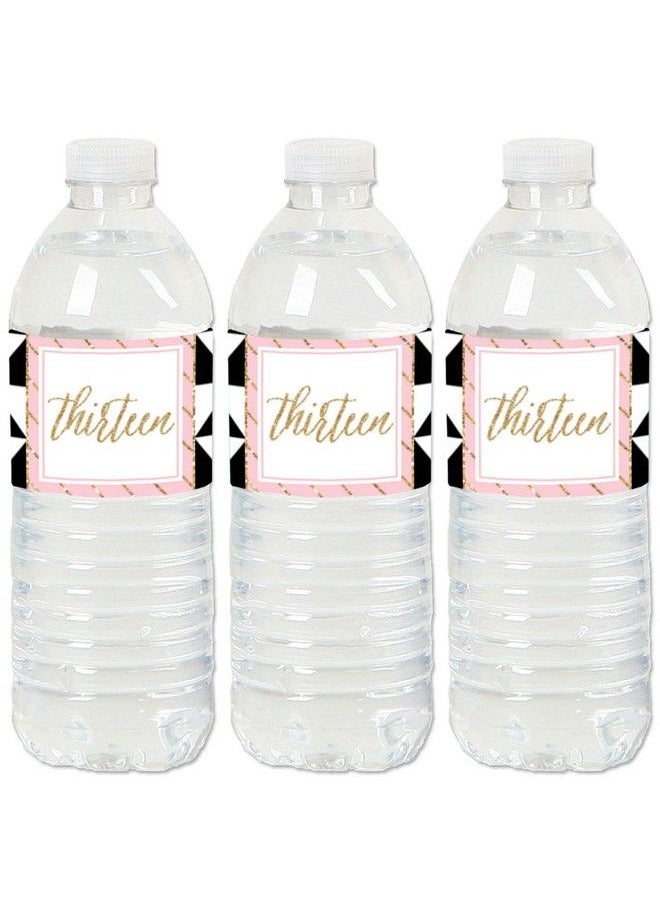 Chic 13Th Birthday Pink Black And Gold Birthday Party Water Bottle Sticker Labels Set Of 20