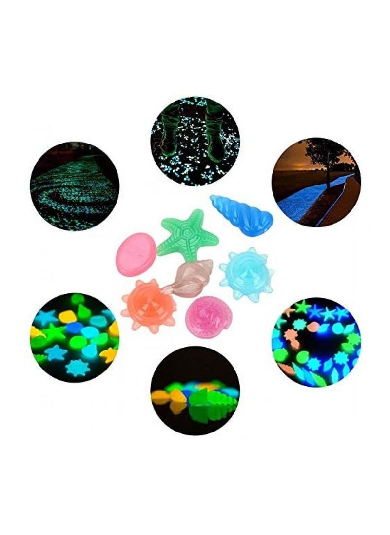 70 Pieces Assorted Colors Glow in The Dark Stones Conch Sea Shells Starfish Decorative Luminous Pebbles Gravel for Aquarium Fish Tank Decor