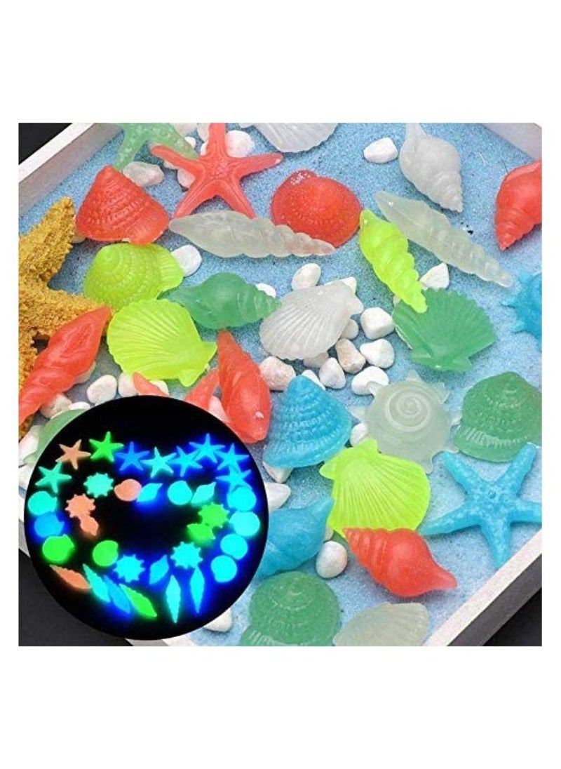 70 Pieces Assorted Colors Glow in The Dark Stones Conch Sea Shells Starfish Decorative Luminous Pebbles Gravel for Aquarium Fish Tank Decor