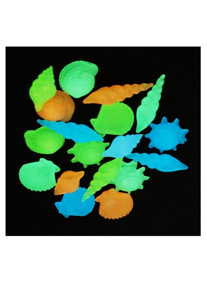 70 Pieces Assorted Colors Glow in The Dark Stones Conch Sea Shells Starfish Decorative Luminous Pebbles Gravel for Aquarium Fish Tank Decor