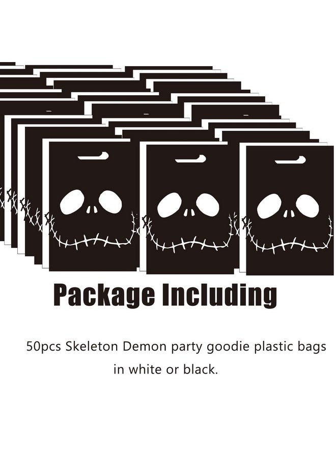 50Ct Halloween Nightmare Before Christmas Party Supplies Goodie Favor Plastic Bags - Halloween Trick Or Tread Skeleton Demon Birthday Party Favors Decorations Halloween Goodie Gift Bag