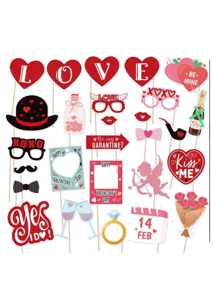 27 PCS Valentine's Day Photobooth Props Happy Valentine Party Decorations