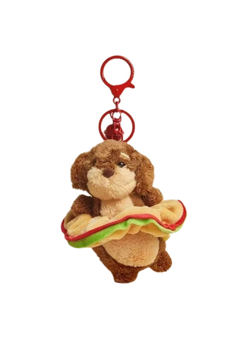 Cute Puppy Plush Pendant, Niche Hamburger Sausage Dog Plush Keychain, Creative Bag Decoration Pendant (Hamburger Hair Ring)