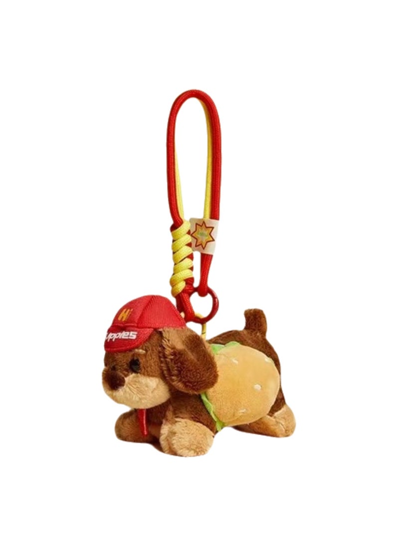 Cute Puppy Plush Pendant, Niche Hamburger Sausage Dog Plush Keychain, Creative Bag Decoration Pendant (Brown Dachshund-Hamburger Clip)