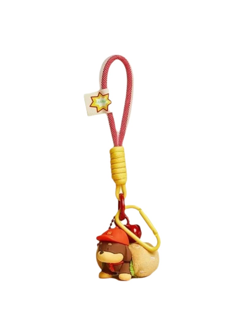 Cute Puppy Plush Pendant, Niche Hamburger Sausage Dog Plush Keychain, Creative Bag Decoration Pendant (Hamburger With Small Sausage - Brown PVC)