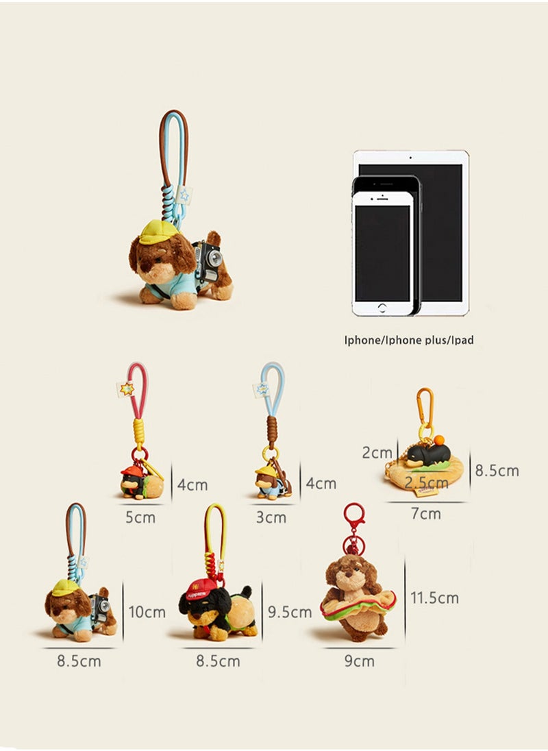 Cute Puppy Plush Pendant, Niche Hamburger Sausage Dog Plush Keychain, Creative Bag Decoration Pendant (Hamburger With Small Sausage - Brown PVC)