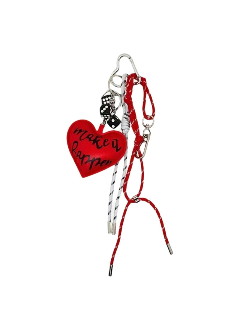 Creative Retro Style Pendant, Personalized Keychain Bag Pendant Woven Bag Pendant Decoration (Red And Black Love Heart)