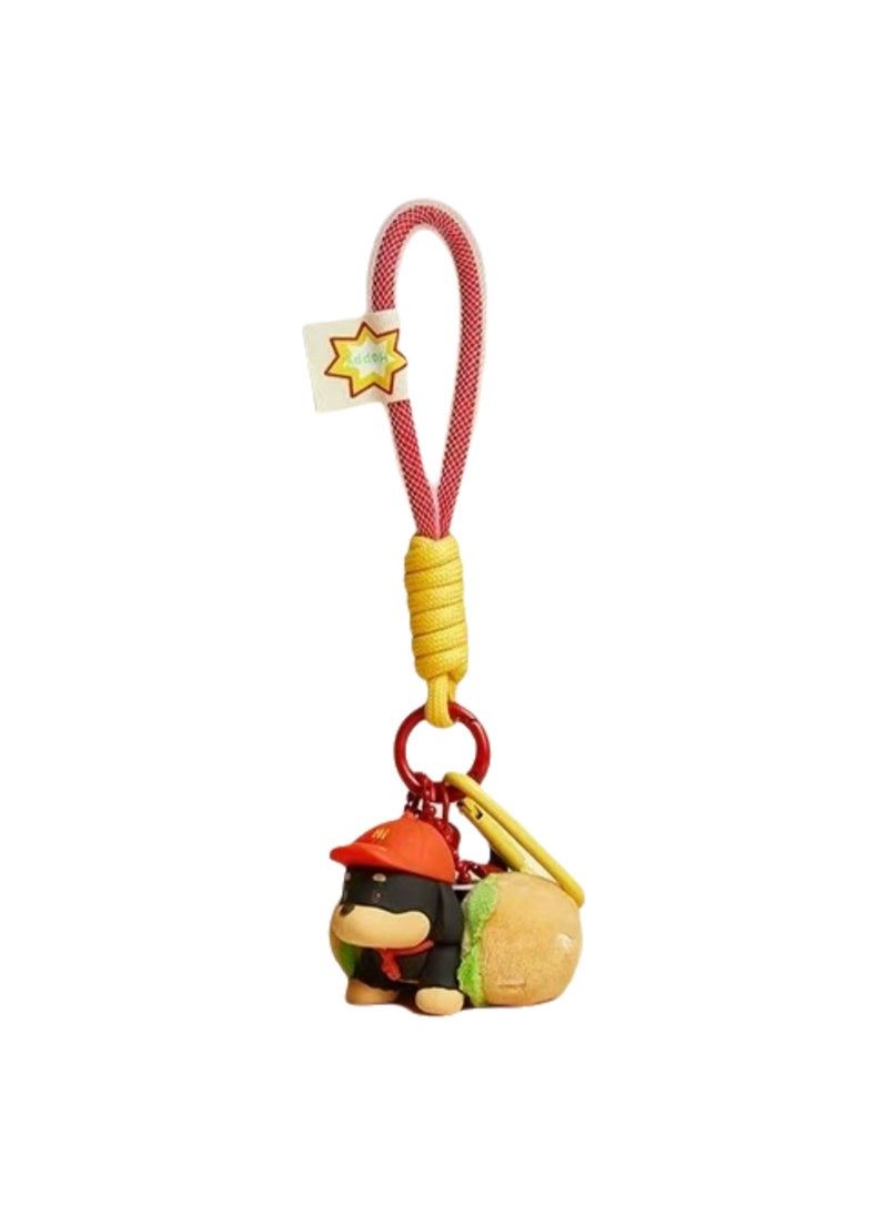 Cute Puppy Plush Pendant, Niche Hamburger Sausage Dog Plush Keychain, Creative Bag Decoration Pendant (Hamburger With Small Sausage - Black PVC)