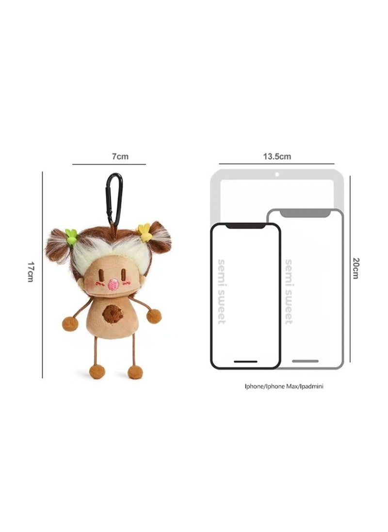 Creative Diy Hairstyle Cotton Doll, Cute Little Girl Bag Pendant Plush Doll Car Keychain School Bag Pendant (Peach Girl)