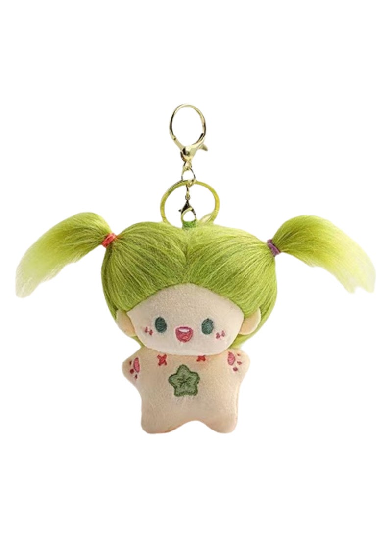 Creative DIY Hairstyle Cotton Doll, Cute Little Girl Schoolbag Pendant Plush Doll Car Keychain Schoolbag Pendant (Fruit Green)