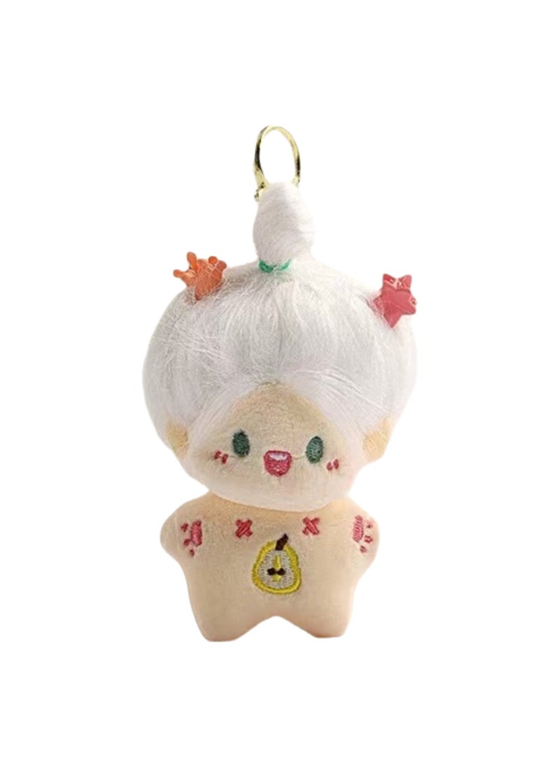 Creative DIY Hairstyle Cotton Doll, Cute Little Girl Schoolbag Pendant Plush Doll Car Keychain Schoolbag Pendant (White)