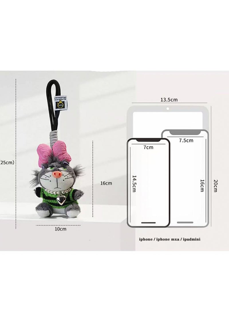 Cute Cartoon Kitten Plush Doll, School Bag Pendant Keychain Bow Doll Car Keychain Pendant