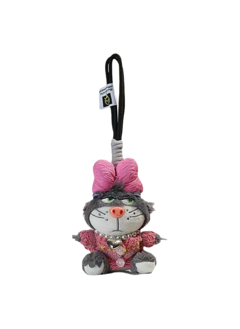 Cute Cartoon Kitten Plush Doll, School Bag Pendant Keychain Bow Doll Car Keychain Pendant