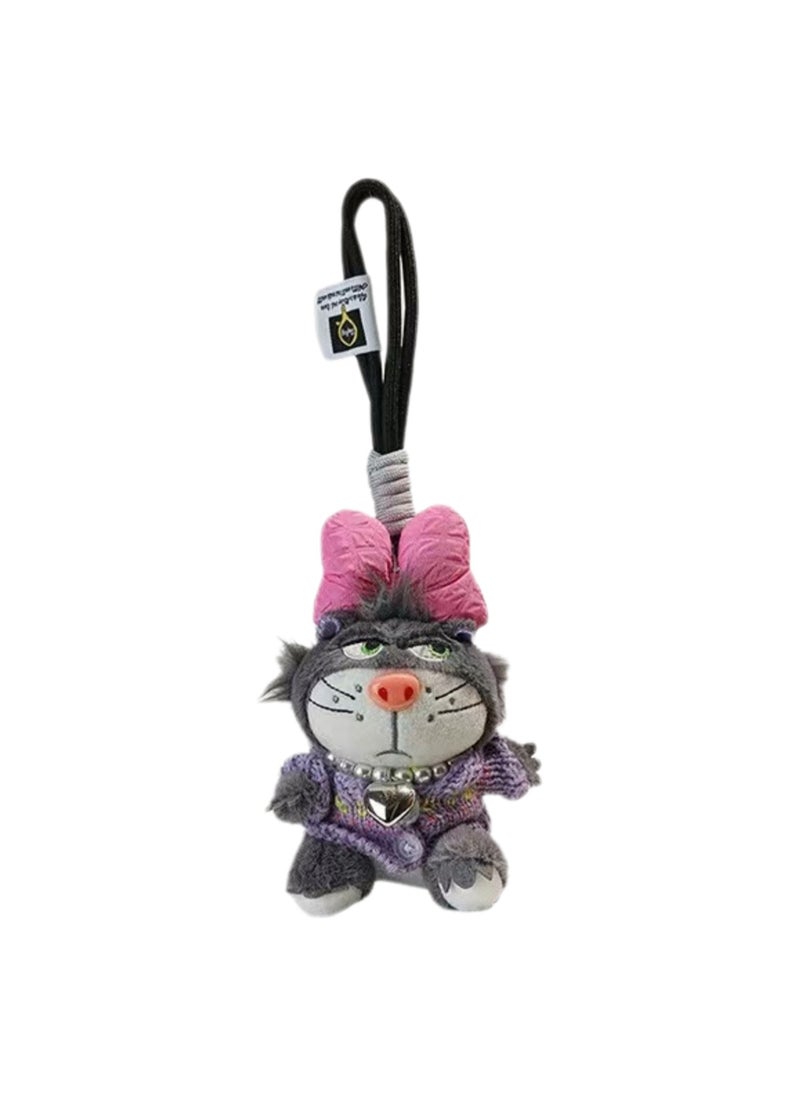 Cute Cartoon Kitten Plush Doll, School Bag Pendant Keychain Bow Doll Car Keychain Pendant
