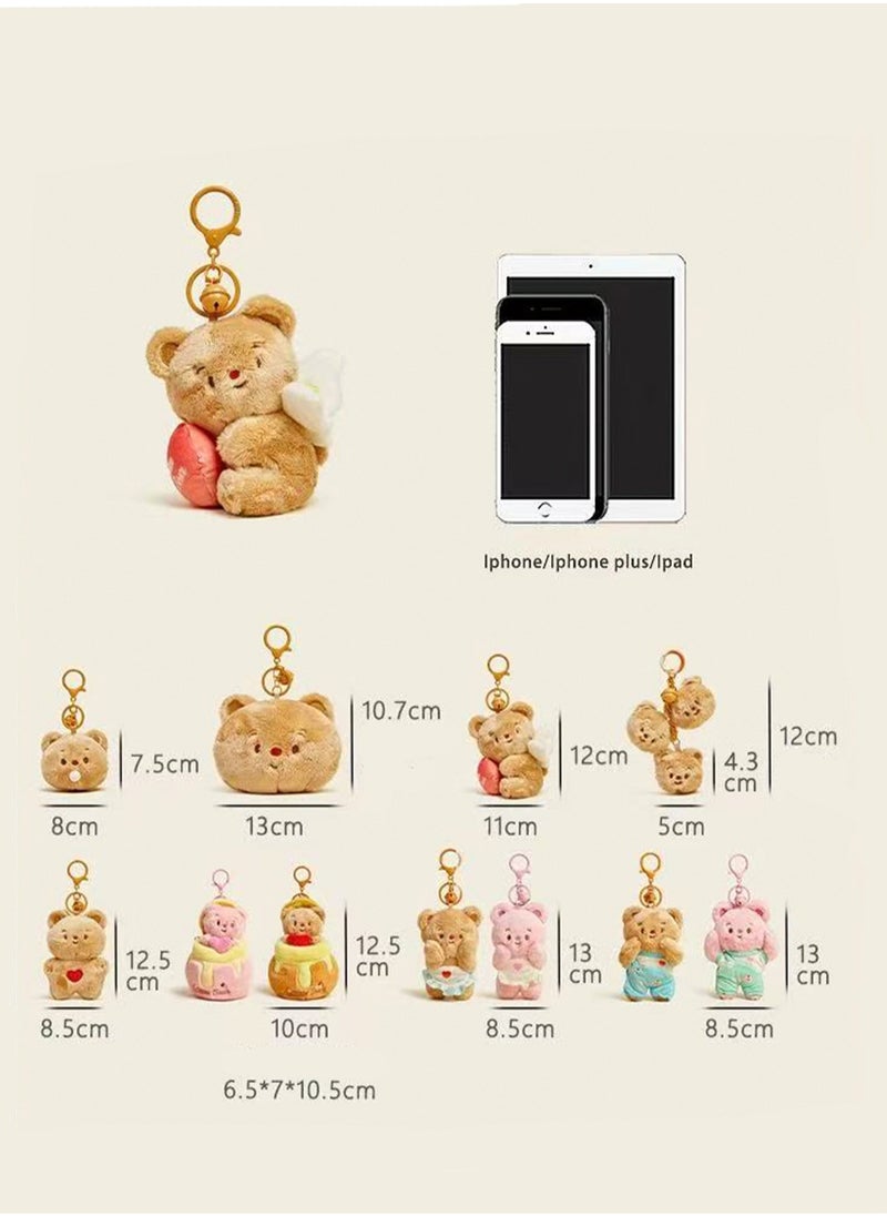 Cute Plush Keychain, Bear Doll Gift Pendant, Bag Accessories Decoration (Brown Bear Bib)