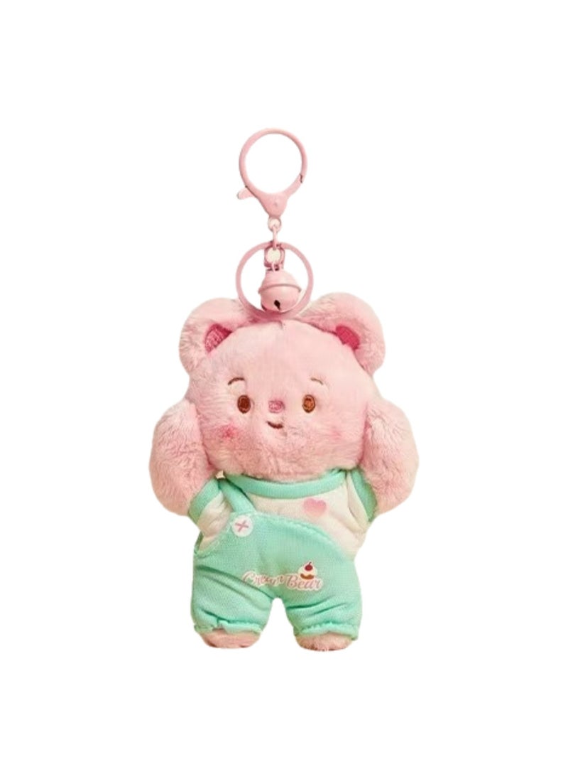 Cute Plush Keychain, Bear Doll Gift Pendant, Bag Accessories Decoration (Pink Bear Overalls)