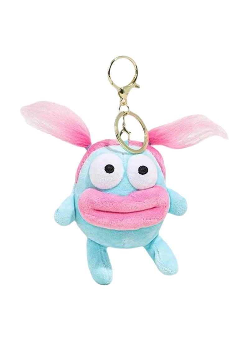 Cartoon Creative Sausage Mouth Bag Pendant, Diy Hairstyle Ugly Things Cute Keychain Plush Doll School Bag Pendant (Light Blue)