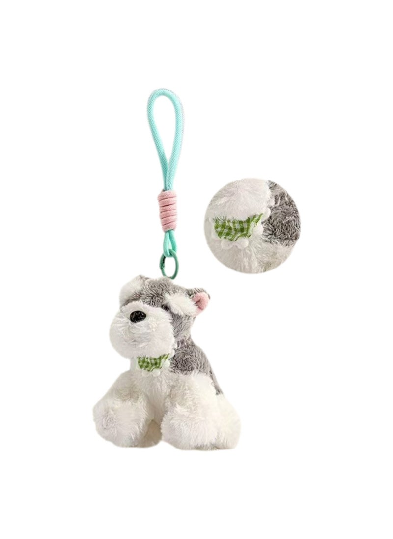 Cartoon Creative Puppy School Bag Pendant, Cute Keychain Plush Doll School Bag Pendant (Green Bib)