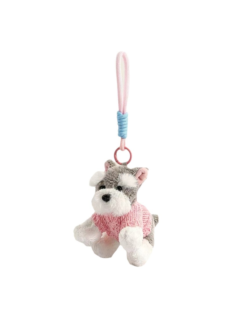 Cartoon Creative Puppy School Bag Pendant, Cute Keychain Plush Doll School Bag Pendant (Pink Sweater)