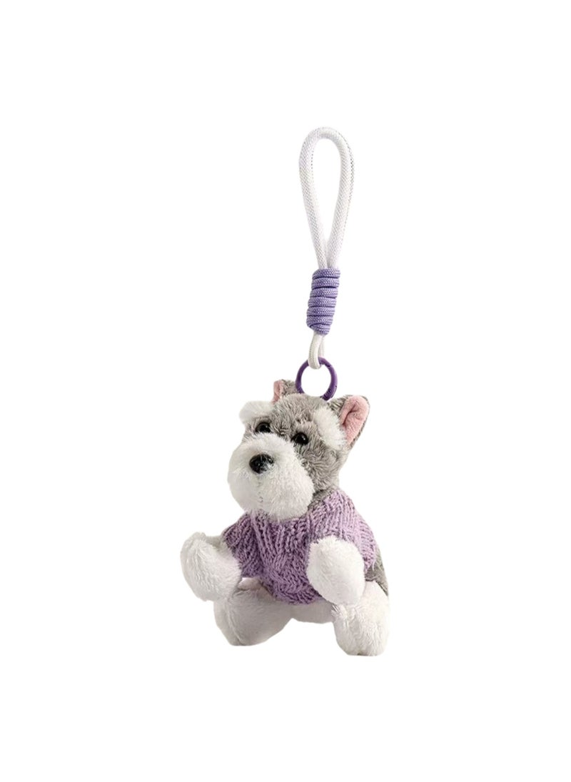 Cartoon Creative Puppy School Bag Pendant, Cute Keychain Plush Doll School Bag Pendant (Purple Sweater)