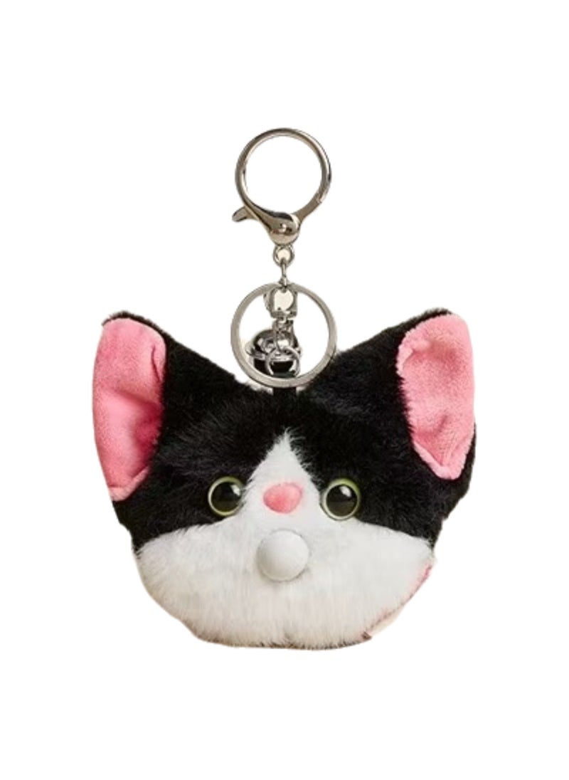 Cute Kitten Plush Keychain, Kitten Gift Pendant, Bag Accessories Decoration (Black And White Bubble Blowing Kitten)
