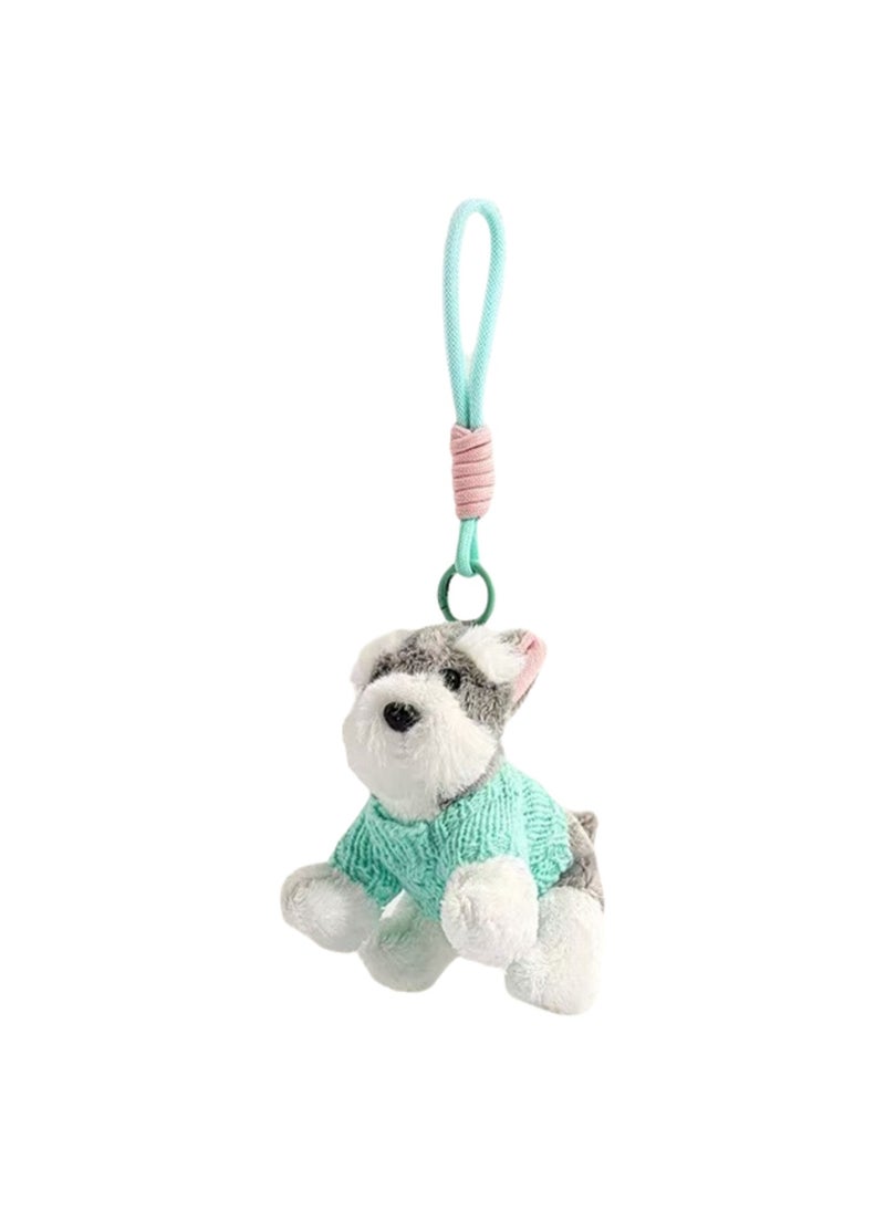 Cartoon Creative Puppy School Bag Pendant, Cute Keychain Plush Doll School Bag Pendant (Green Sweater)