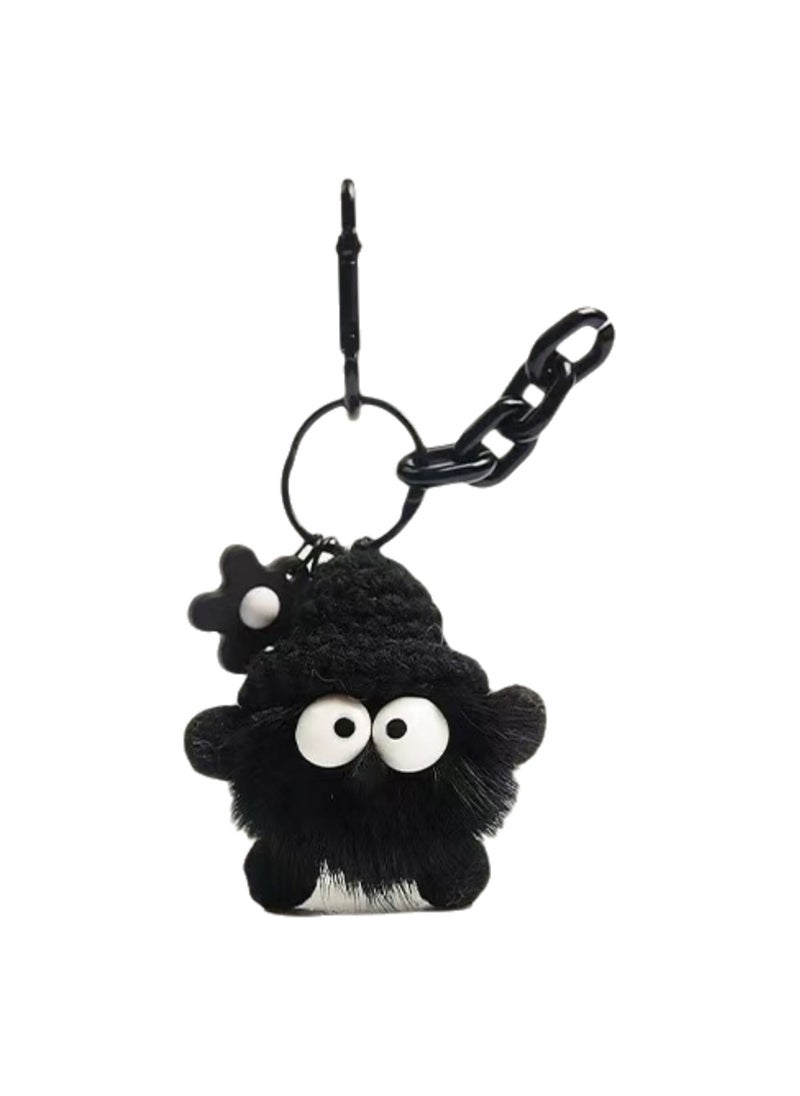 Cute Small Coal Ball Pendant Creative Keychain Gift Mink Fur Ball Backpack Accessories (Dark Black)