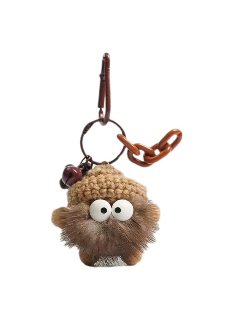 Cute Small Coal Ball Pendant Creative Keychain Gift Mink Fur Ball Backpack Accessories (Brown)