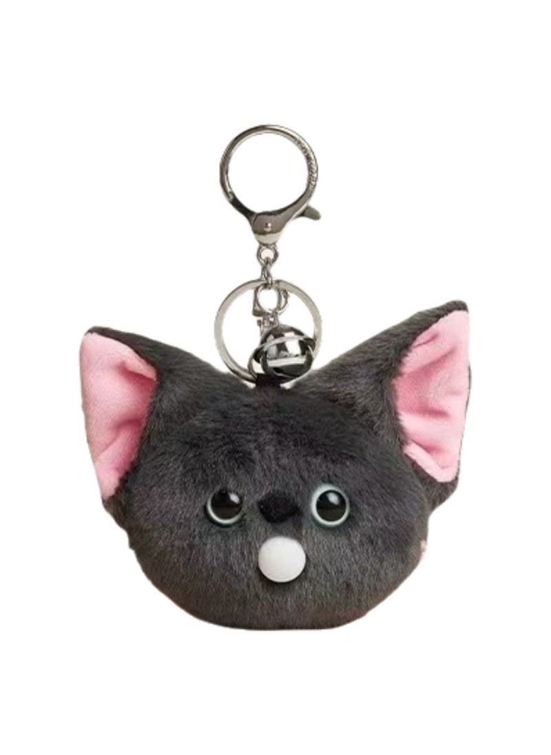 Cute Kitten Plush Keychain, Kitten Gift Pendant, Bag Accessories Decoration (Dark Grey Bubble Blowing Kitten)