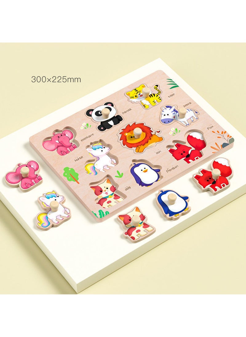30cm Hand-Grabbing Animal Panels With Handles Wooden Jigsaw Puzzle Toys For Kids Ages 1-3, Children'S Fine Motor Skills Learning Education, Ideal Gift For Boys And Girls Ages 1-2-3