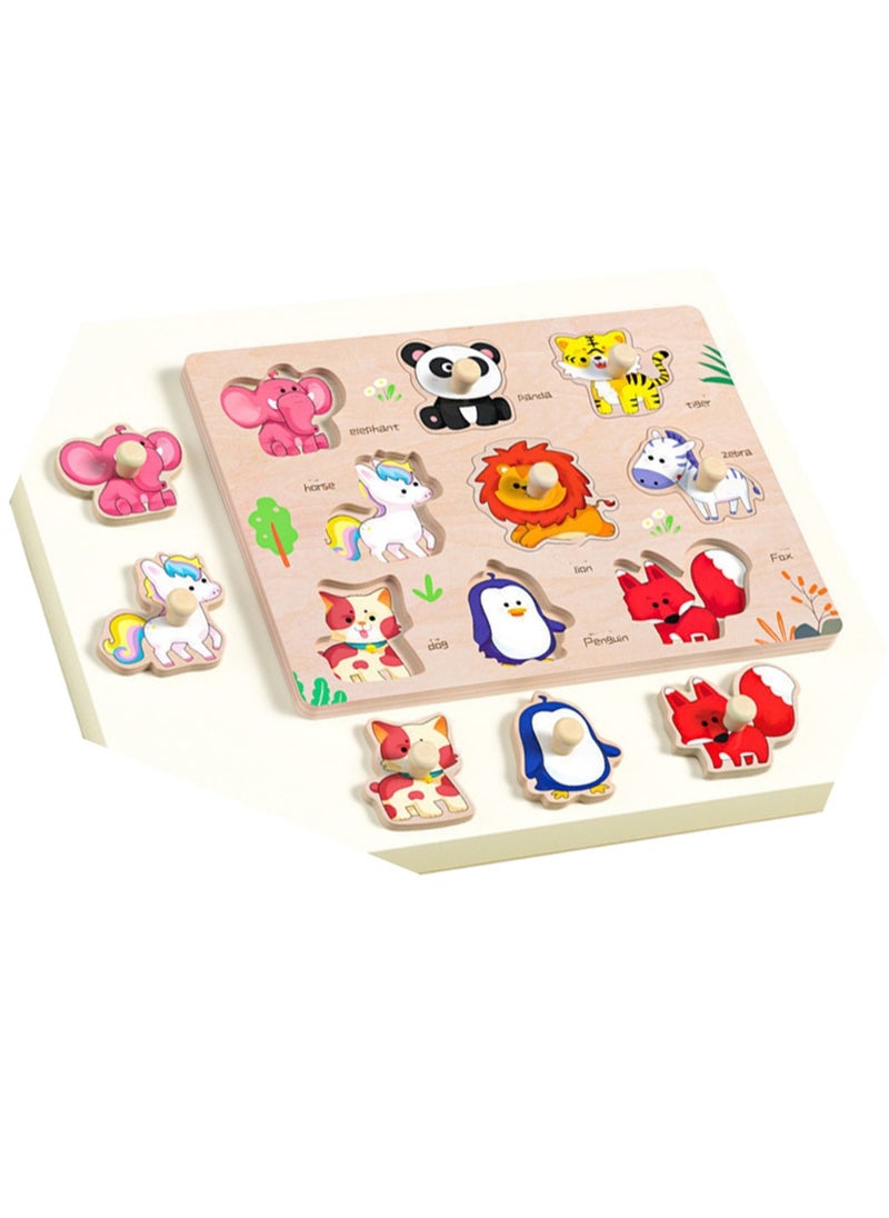 30cm Hand-Grabbing Animal Panels With Handles Wooden Jigsaw Puzzle Toys For Kids Ages 1-3, Children'S Fine Motor Skills Learning Education, Ideal Gift For Boys And Girls Ages 1-2-3