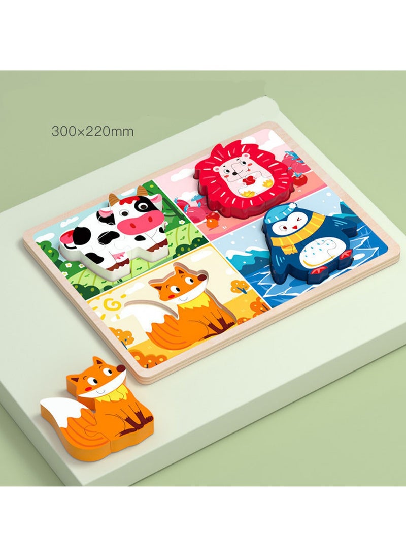 30cm Animal 3d Scene Jigsaw Puzzle Wooden Jigsaw Puzzle Toys For Children Aged 1-3, Children'S Fine Motor Skills Learning Education, Ideal Gift For Boys And Girls Aged 1-2-3