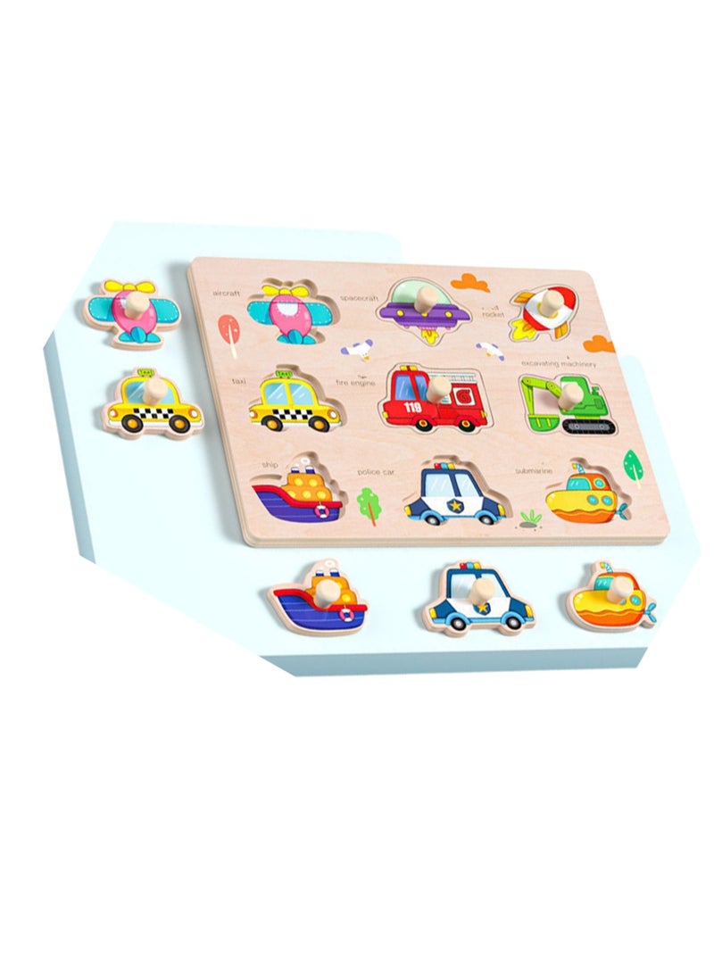 30cm Hand-Grab Traffic Panel With Handle 1-3 Years Old Wooden Jigsaw Puzzle Toys, Children'S Fine Motor Skills Learning Education, Ideal Gift For 1-2-3 Years Old Boys And Girls