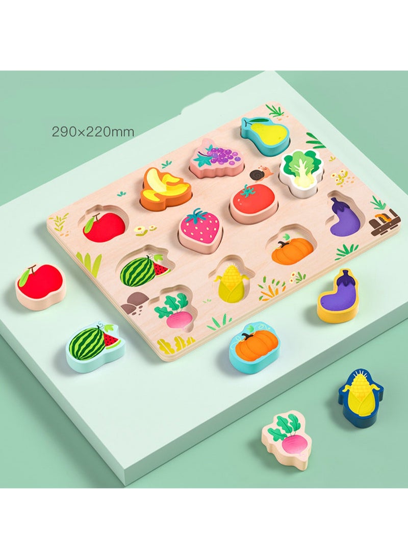 29cm Fruits And Vegetables 3d Puzzle Wooden Jigsaw Puzzle Toys For Kids Ages 1-3, Children'S Fine Motor Skills Learning Education, Ideal Gift For Boys And Girls Ages 1-2-3
