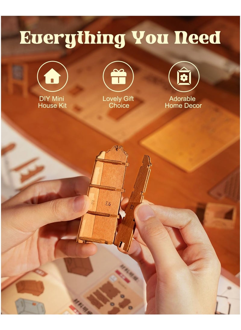 Miniature House Kit,Mini House Building Kit with LED,DIY Dollhouse Craft Kits for Adults,Birthday for Women Kids Ages 14+(Corner Bookstore)