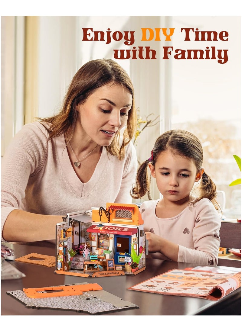 Miniature House Kit,Mini House Building Kit with LED,DIY Dollhouse Craft Kits for Adults,Birthday for Women Kids Ages 14+(Corner Bookstore)