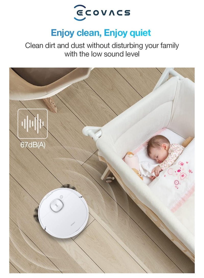 Robot Vacuum Cleaner and Mop, Powerful 2300Pa Suction, Advanced Laser-Based LiDAR Navigation, Multi-Floor Mapping, Up to 110 Minutes Runtime(1 Year Warranty) 35 W Deebot n8 White