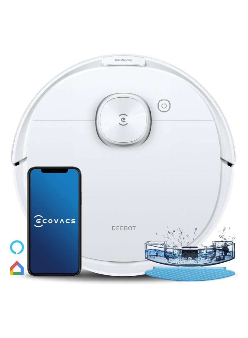 Robot Vacuum Cleaner and Mop, Powerful 2300Pa Suction, Advanced Laser-Based LiDAR Navigation, Multi-Floor Mapping, Up to 110 Minutes Runtime(1 Year Warranty) 35 W Deebot n8 White