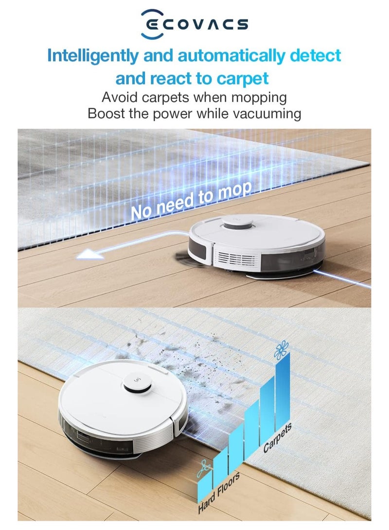 Robot Vacuum Cleaner and Mop, Powerful 2300Pa Suction, Advanced Laser-Based LiDAR Navigation, Multi-Floor Mapping, Up to 110 Minutes Runtime(1 Year Warranty) 35 W Deebot n8 White