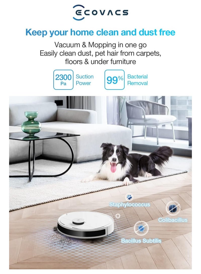 Robot Vacuum Cleaner and Mop, Powerful 2300Pa Suction, Advanced Laser-Based LiDAR Navigation, Multi-Floor Mapping, Up to 110 Minutes Runtime(1 Year Warranty) 35 W Deebot n8 White