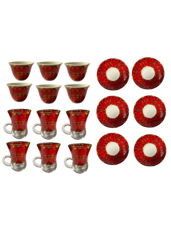 Arabic Style 12-piece Glass Coffee Set Cawa Cup and Glass Tea Cup